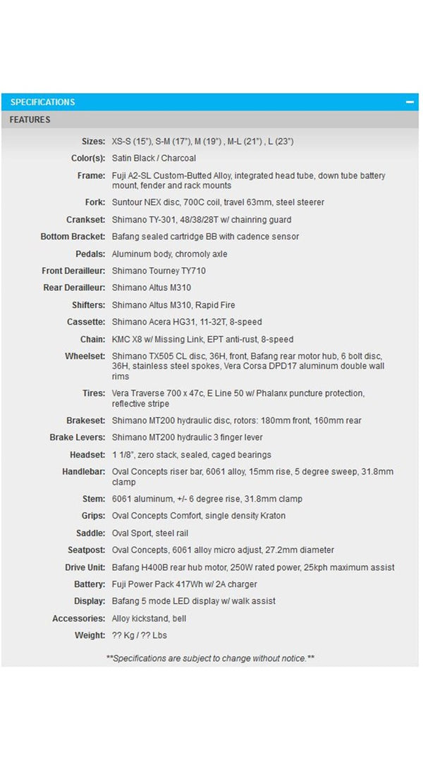 Fuji E-Traverse 2.1 eBike (Satin Black)