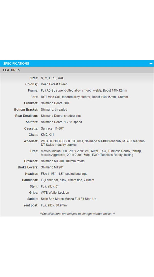 Fuji Bighorn 29 1.5 MTB (Deep Forest Green)