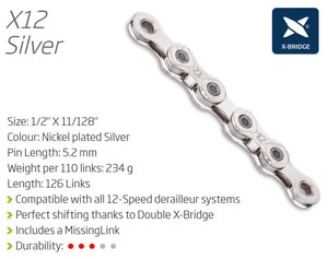 KMC X12 - 12 Speed chain - 126L - Silver