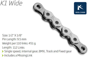 KMC K1 Single speed chain - 112L - Silver