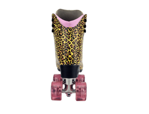 Moxi Jungle Leopard Skates (w/ Pink cuff and Pink Juicy Wheels)