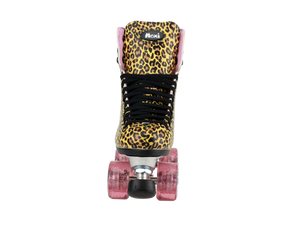 Moxi Jungle Leopard Skates (w/ Pink cuff and Pink Juicy Wheels)