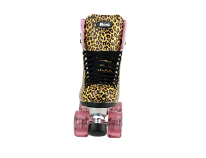 MOXI JUNGLE LEOPARD SKATES (W/ PINK CUFF AND PINK JUICY WHEELS)