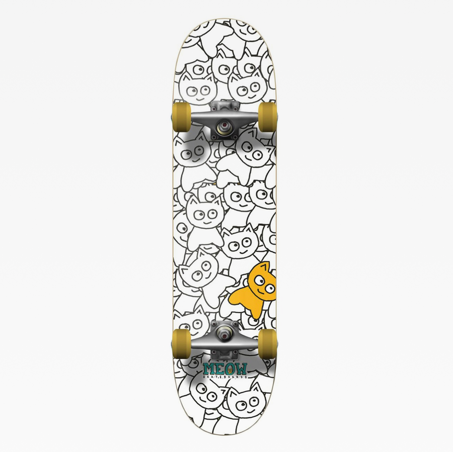 Meow Sticker Pile Complete Skateboard - White (8.0”)