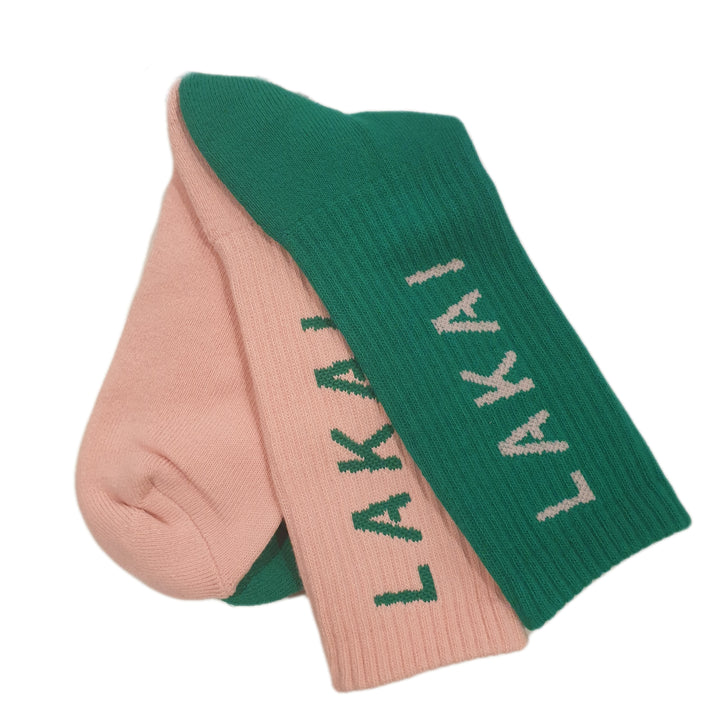 Lakai simple crew socks mismatched (Green/Pink)